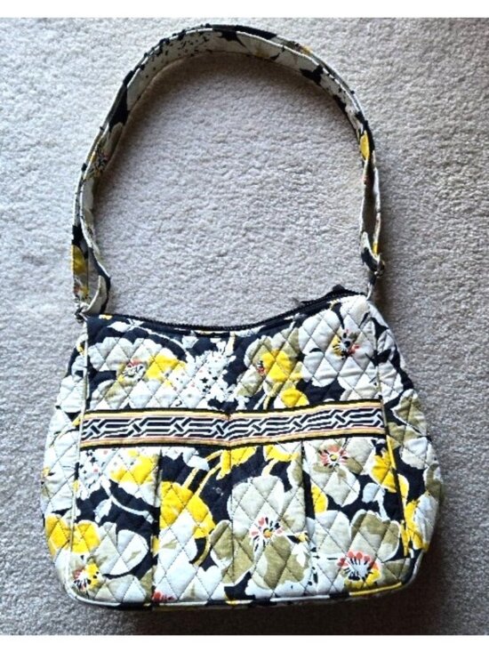 Vera Bradley Handbags - Vera Bradley Yellow Flowered Crossbody Shoulder Bag Purse Pockets Front and Back